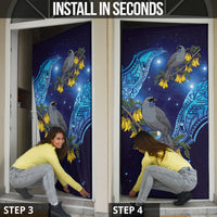 New Zealand Kokako Bird Door Cover Kowhai Galaxy Style Polynesian Pattern