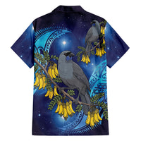 New Zealand Kokako Bird Family Matching Off Shoulder Short Dress and Hawaiian Shirt Kowhai Galaxy Style Polynesian Pattern