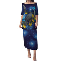 New Zealand Kokako Bird Family Matching Puletasi and Hawaiian Shirt Kowhai Galaxy Style Polynesian Pattern
