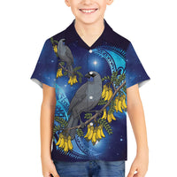 New Zealand Kokako Bird Family Matching Puletasi and Hawaiian Shirt Kowhai Galaxy Style Polynesian Pattern