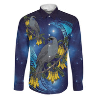 New Zealand Kokako Bird Family Matching Short Sleeve Bodycon Dress and Hawaiian Shirt Kowhai Galaxy Style Polynesian Pattern