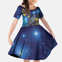 New Zealand Kokako Bird Family Matching Tank Maxi Dress and Hawaiian Shirt Kowhai Galaxy Style Polynesian Pattern
