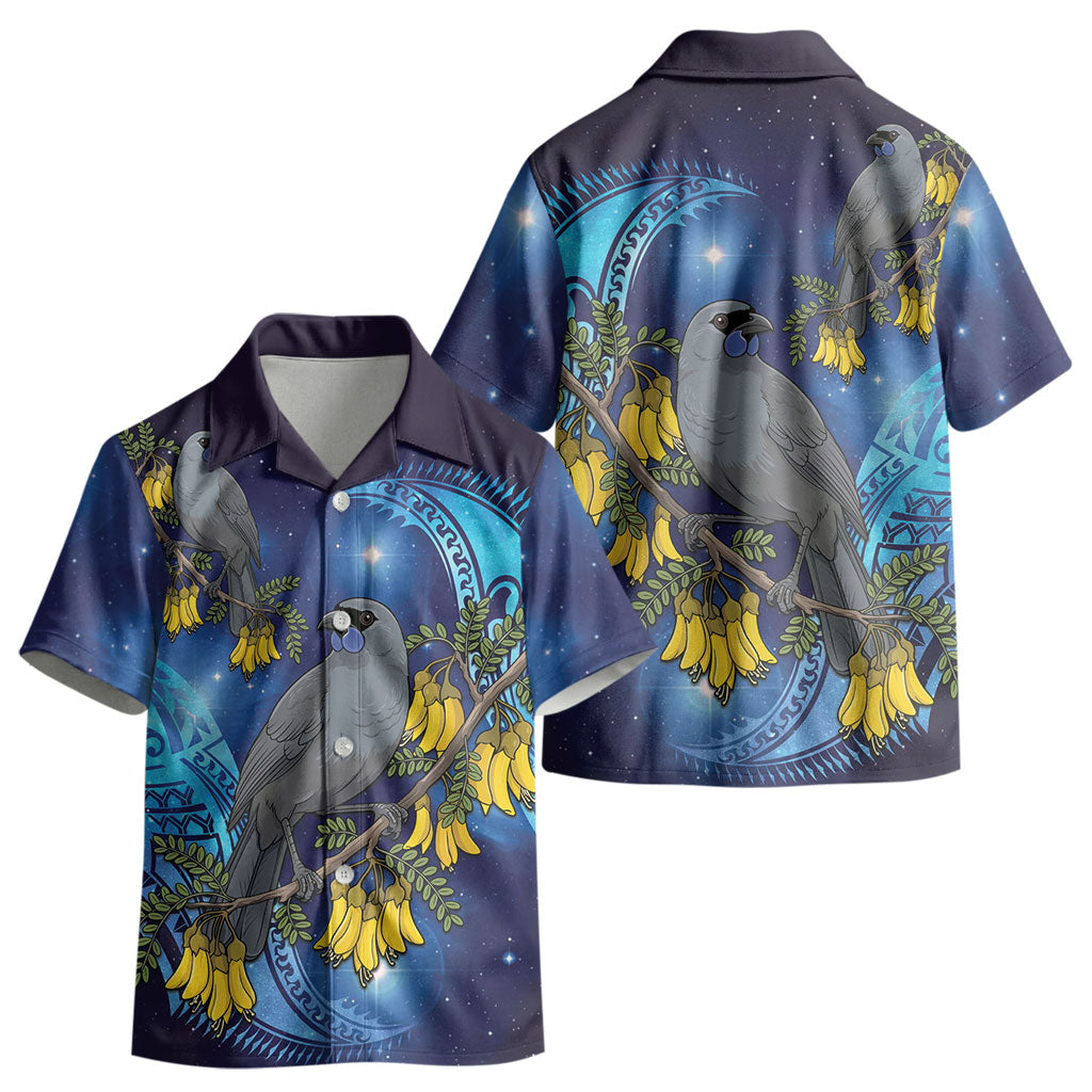 New Zealand Kokako Bird Kid Hawaiian Shirt Kowhai Galaxy Style Polynesian Pattern LT22 - Polynesian Pride