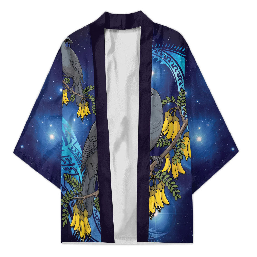 New Zealand Kokako Bird Kimono Kowhai Galaxy Style Polynesian Pattern