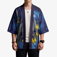 New Zealand Kokako Bird Kimono Kowhai Galaxy Style Polynesian Pattern