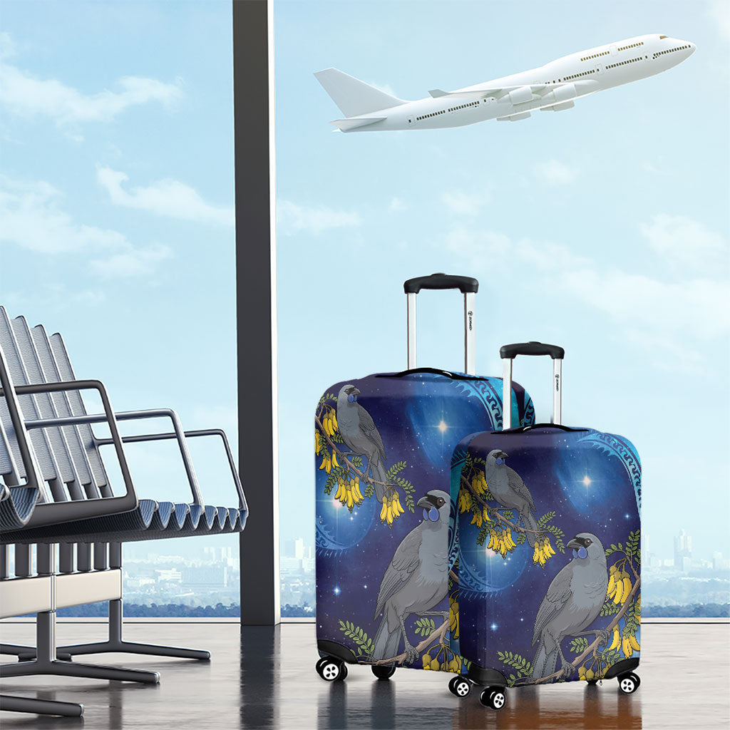 New Zealand Kokako Bird Luggage Cover Kowhai Galaxy Style Polynesian Pattern
