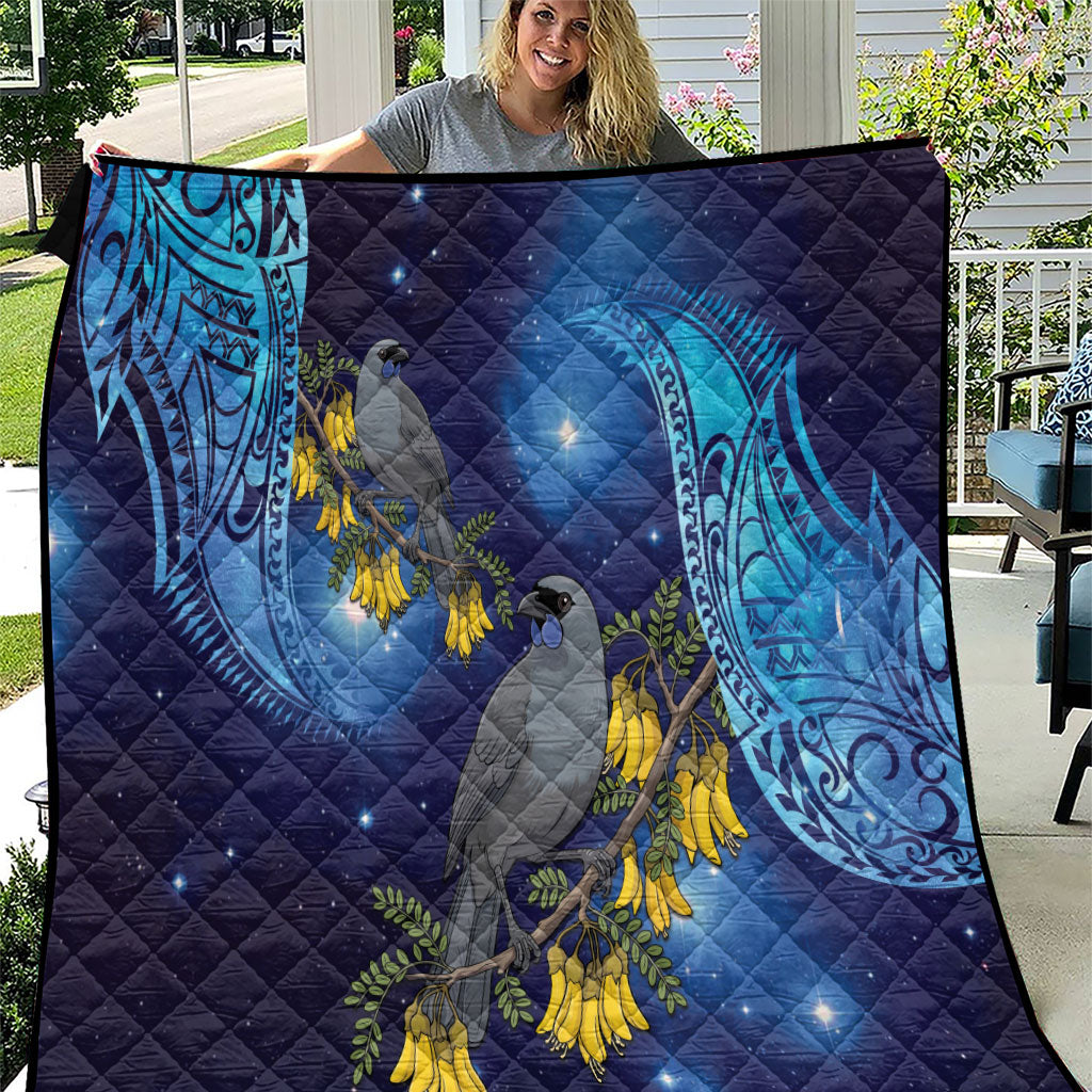New Zealand Kokako Bird Quilt Kowhai Galaxy Style Polynesian Pattern