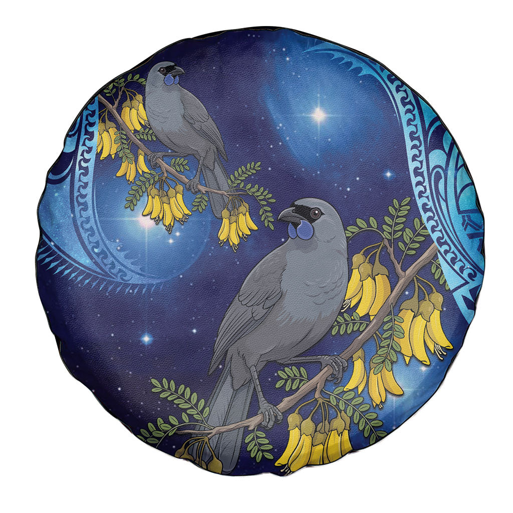 New Zealand Kokako Bird Spare Tire Cover Kowhai Galaxy Style Polynesian Pattern
