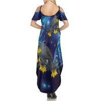 New Zealand Kokako Bird Summer Maxi Dress Kowhai Galaxy Style Polynesian Pattern