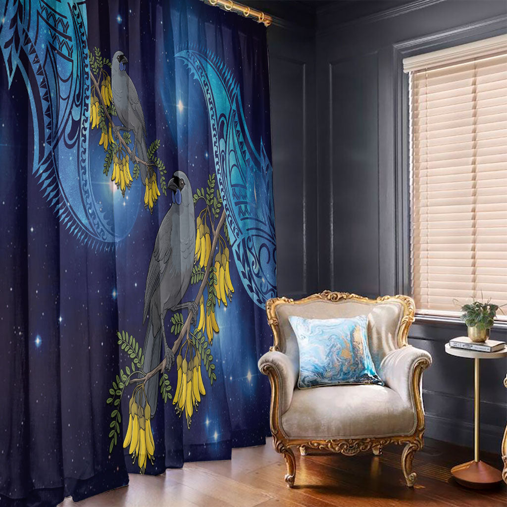 New Zealand Kokako Bird Window Curtain Kowhai Galaxy Style Polynesian Pattern