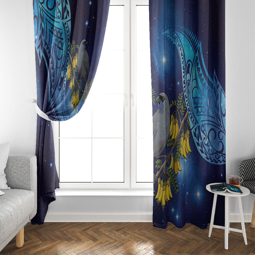 New Zealand Kokako Bird Window Curtain Kowhai Galaxy Style Polynesian Pattern