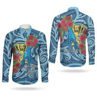 Personalised New Zealand Father's Day Couples Matching Off Shoulder Short Dress and Long Sleeve Button Shirt Best Dad Trophy Red Rose Maori Pattern LT22 - Polynesian Pride
