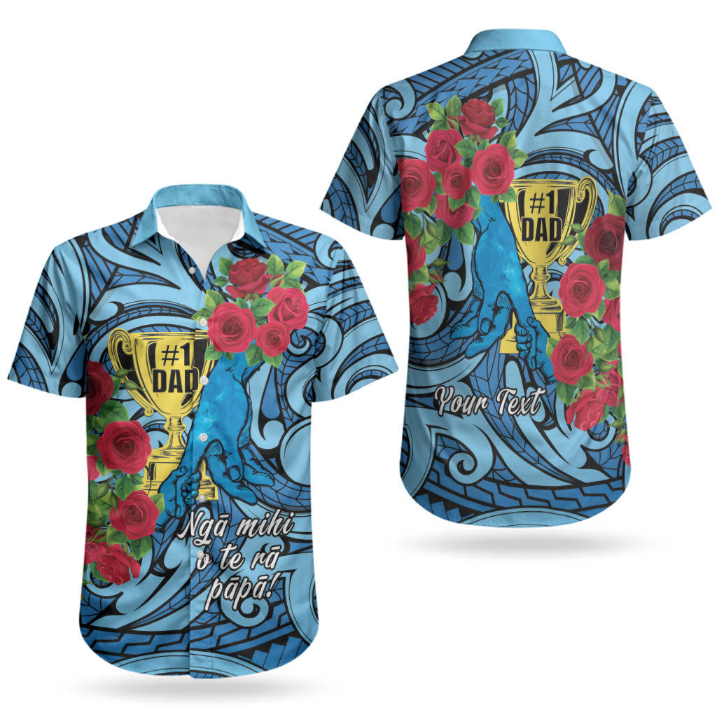 Personalised New Zealand Father's Day Couples Matching Short Sleeve Bodycon Dress and Hawaiian Shirt Best Dad Trophy Red Rose Maori Pattern LT22 - Polynesian Pride