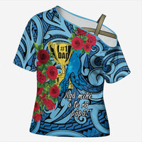 Personalised New Zealand Father's Day Cross Shoulder Shirt Best Dad Trophy Red Rose Maori Pattern LT22 Female Blue - Polynesian Pride