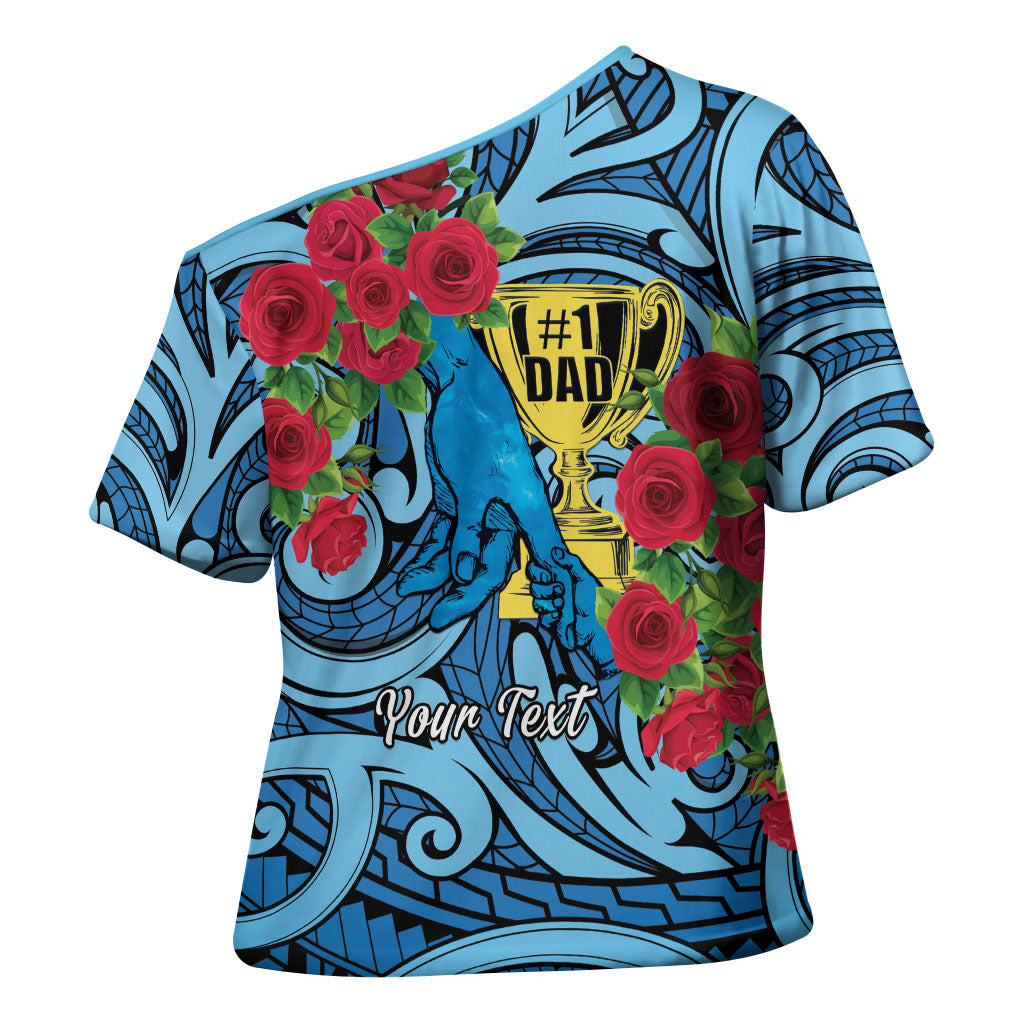 Personalised New Zealand Father's Day Cross Shoulder Shirt Best Dad Trophy Red Rose Maori Pattern LT22 - Polynesian Pride