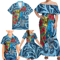 Personalised New Zealand Father's Day Family Matching Off Shoulder Maxi Dress and Hawaiian Shirt Best Dad Trophy Red Rose Maori Pattern LT22 - Polynesian Pride