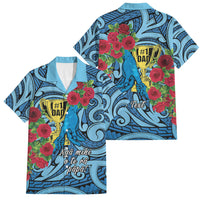 Personalised New Zealand Father's Day Family Matching Summer Maxi Dress and Hawaiian Shirt Best Dad Trophy Red Rose Maori Pattern LT22 Dad's Shirt - Short Sleeve Blue - Polynesian Pride