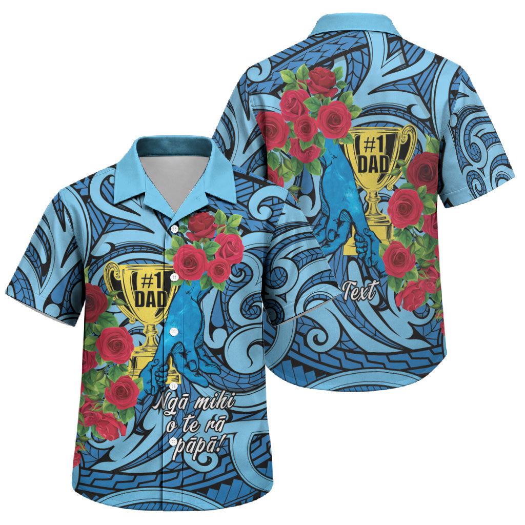 Personalised New Zealand Father's Day Family Matching Summer Maxi Dress and Hawaiian Shirt Best Dad Trophy Red Rose Maori Pattern LT22 Son's Shirt Blue - Polynesian Pride