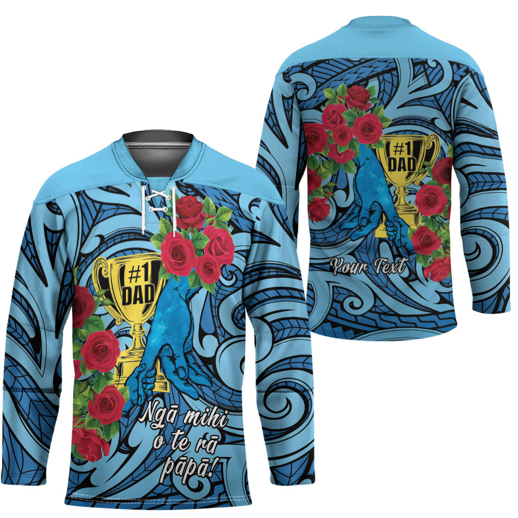 Personalised New Zealand Father's Day Hockey Jersey Best Dad Trophy Red Rose Maori Pattern LT22 - Polynesian Pride