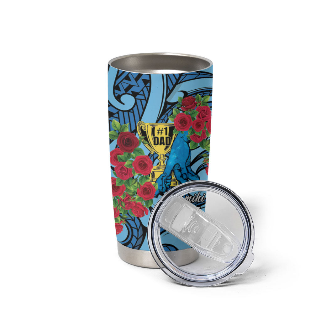 Personalised New Zealand Father's Day Tumbler Cup Best Dad Trophy Red Rose Maori Pattern LT22 - Polynesian Pride