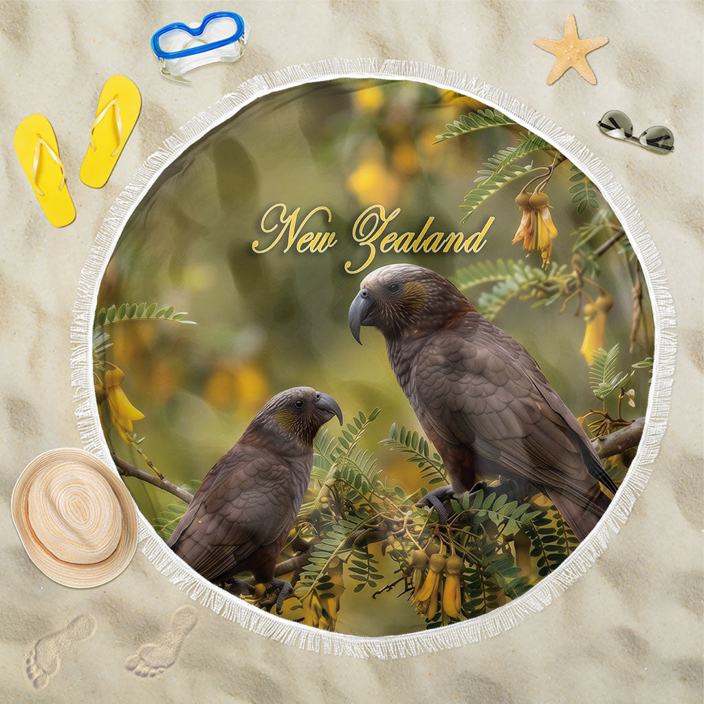 New Zealand Kaka Bird Beach Blanket Kowhai Flower Landscape Style LT22 One Size 150cm Green - Polynesian Pride
