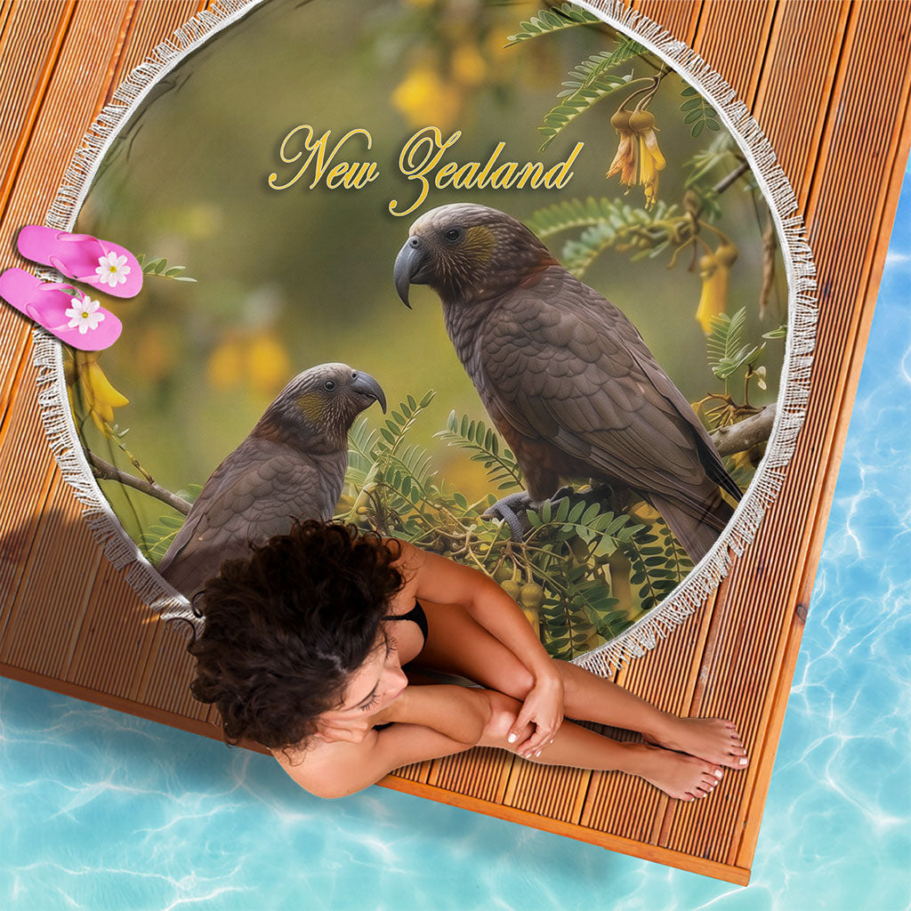 New Zealand Kaka Bird Beach Blanket Kowhai Flower Landscape Style LT22 - Polynesian Pride