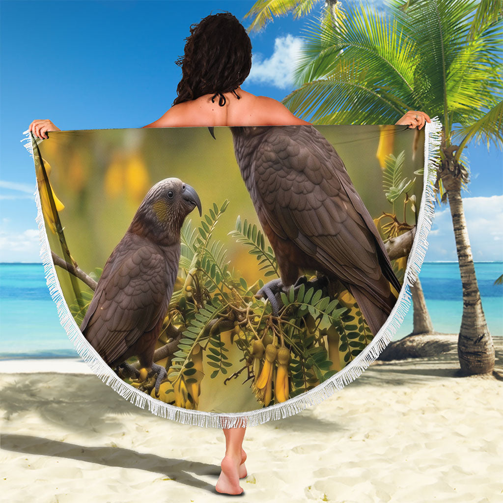 New Zealand Kaka Bird Beach Blanket Kowhai Flower Landscape Style LT22 - Polynesian Pride