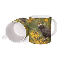 New Zealand Kaka Bird Ceramic Mug Kowhai Flower Landscape Style
