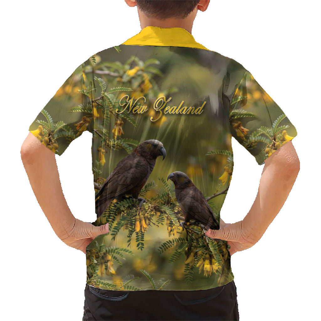 New Zealand Kaka Bird Family Matching Mermaid Dress and Hawaiian Shirt Kowhai Flower Landscape Style LT22 - Polynesian Pride