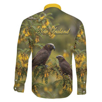 New Zealand Kaka Bird Family Matching Off The Shoulder Long Sleeve Dress and Hawaiian Shirt Kowhai Flower Landscape Style LT22 - Polynesian Pride