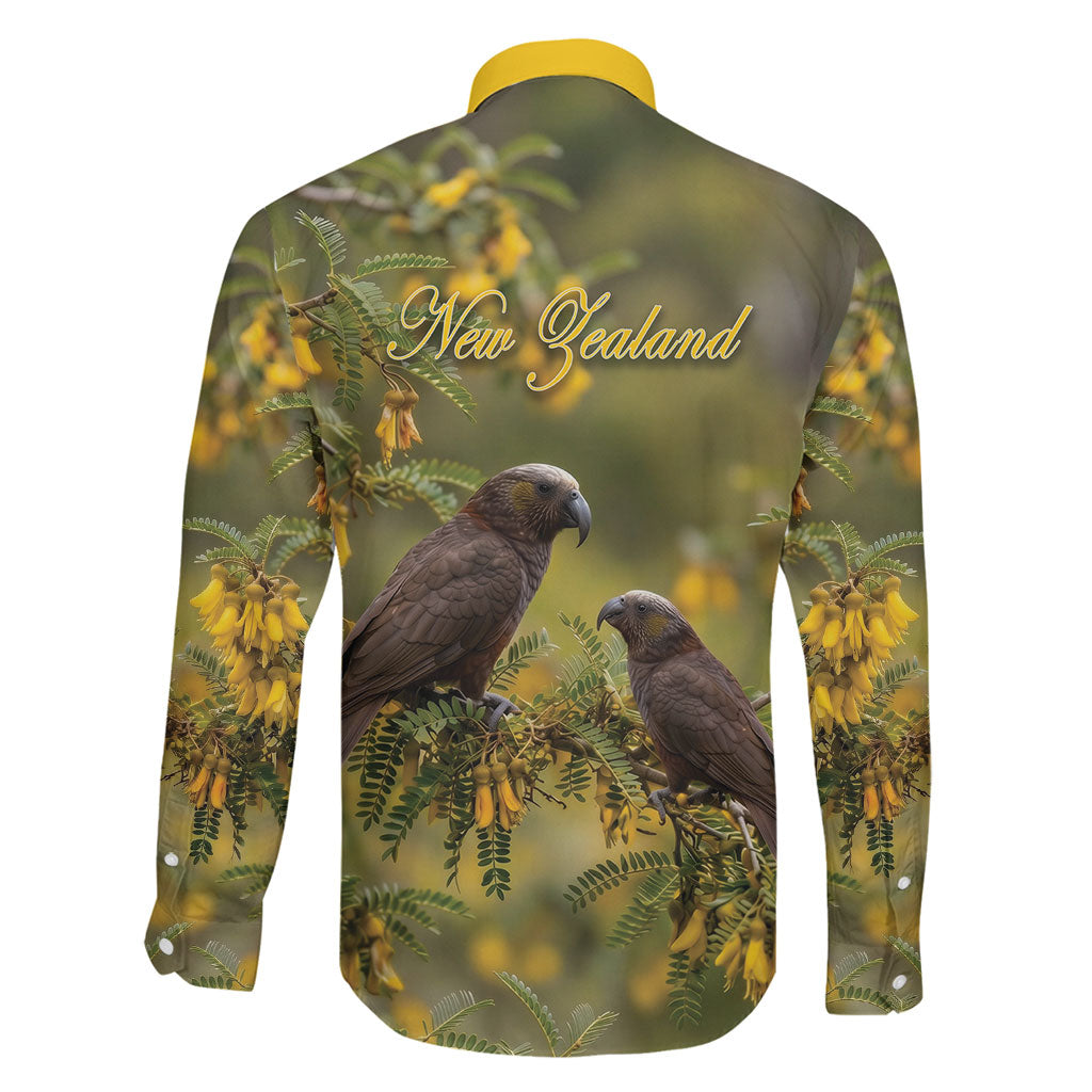 New Zealand Kaka Bird Family Matching Off Shoulder Short Dress and Hawaiian Shirt Kowhai Flower Landscape Style LT22 - Polynesian Pride