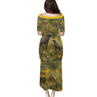 New Zealand Kaka Bird Family Matching Puletasi and Hawaiian Shirt Kowhai Flower Landscape Style LT22 - Polynesian Pride