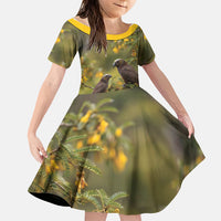 New Zealand Kaka Bird Family Matching Summer Maxi Dress and Hawaiian Shirt Kowhai Flower Landscape Style LT22 Daughter's Dress Green - Polynesian Pride