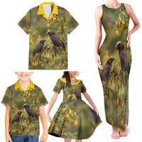 New Zealand Kaka Bird Family Matching Tank Maxi Dress and Hawaiian Shirt Kowhai Flower Landscape Style LT22 - Polynesian Pride