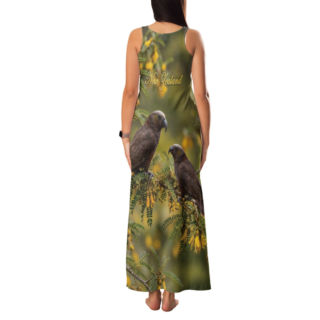 New Zealand Kaka Bird Family Matching Tank Maxi Dress and Hawaiian Shirt Kowhai Flower Landscape Style LT22 - Polynesian Pride
