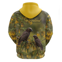 New Zealand Kaka Bird Hoodie Kowhai Flower Landscape Style