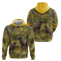 New Zealand Kaka Bird Hoodie Kowhai Flower Landscape Style