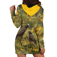 New Zealand Kaka Bird Hoodie Dress Kowhai Flower Landscape Style LT22 - Polynesian Pride
