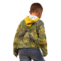 New Zealand Kaka Bird Kid Hoodie Kowhai Flower Landscape Style