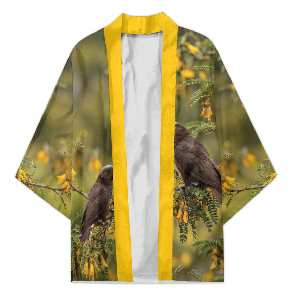 New Zealand Kaka Bird Kimono Kowhai Flower Landscape Style