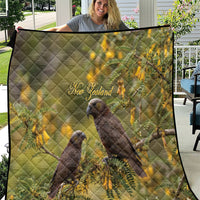 New Zealand Kaka Bird Quilt Kowhai Flower Landscape Style
