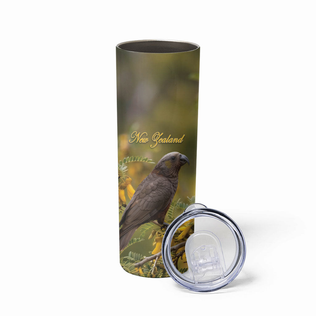 New Zealand Kaka Bird Skinny Tumbler Kowhai Flower Landscape Style LT22 - Polynesian Pride