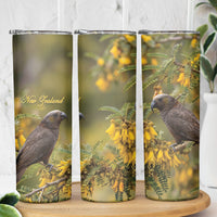 New Zealand Kaka Bird Skinny Tumbler Kowhai Flower Landscape Style LT22 - Polynesian Pride
