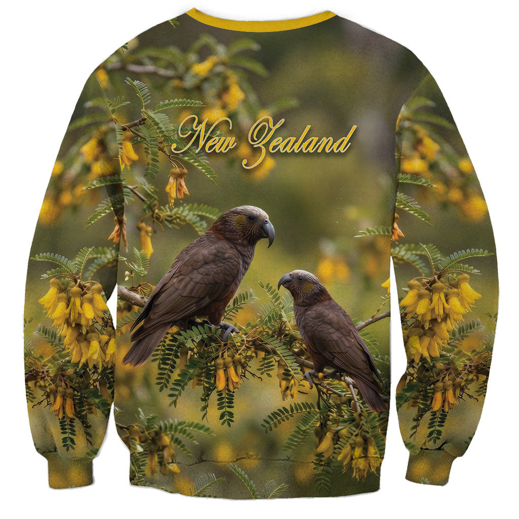 New Zealand Kaka Bird Sweatshirt Kowhai Flower Landscape Style
