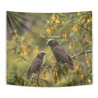 New Zealand Kaka Bird Tapestry Kowhai Flower Landscape Style