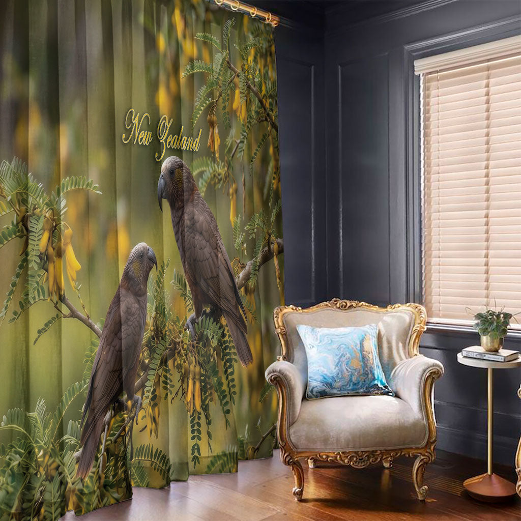 New Zealand Kaka Bird Window Curtain Kowhai Flower Landscape Style