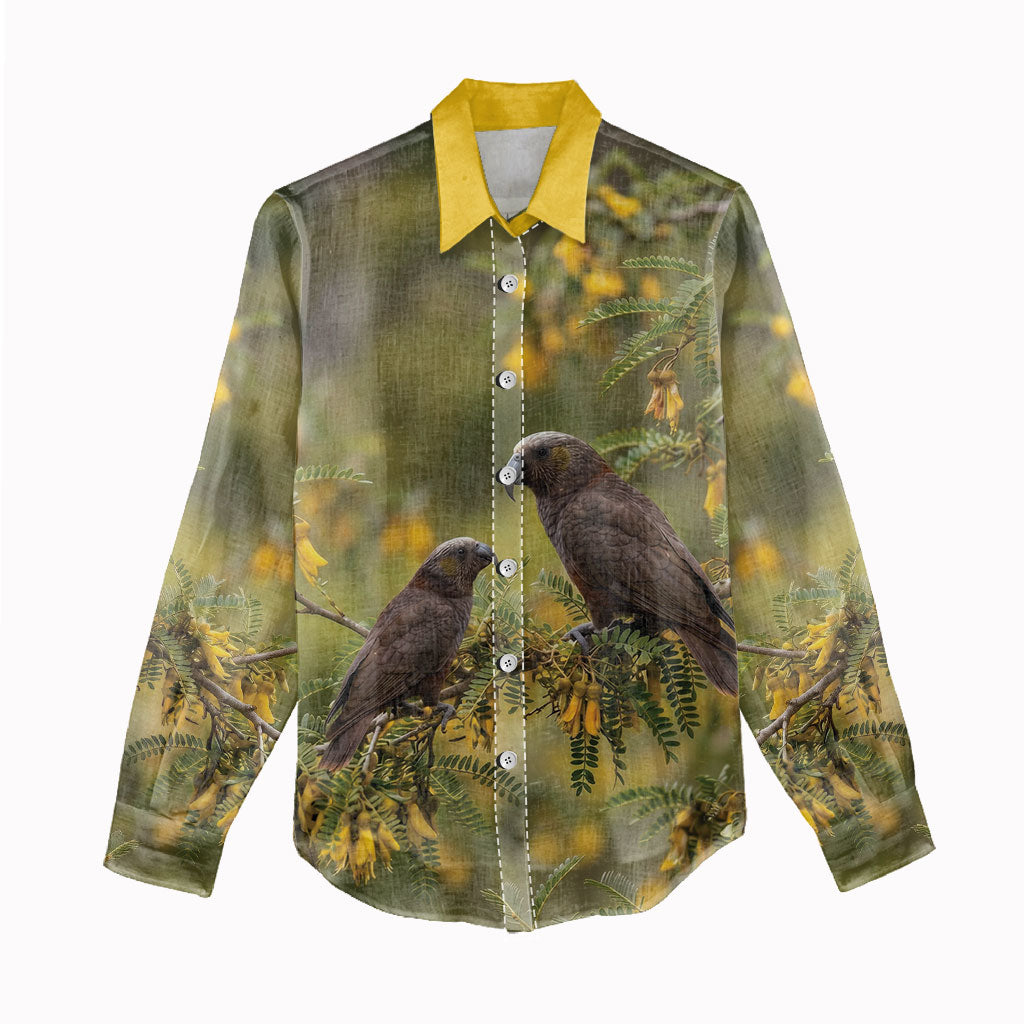 New Zealand Kaka Bird Women Casual Shirt Kowhai Flower Landscape Style LT22 - Polynesian Pride