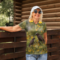 New Zealand Kaka Bird Women Polo Shirt Kowhai Flower Landscape Style LT22 - Polynesian Pride