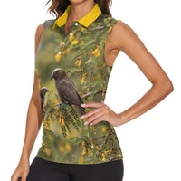 New Zealand Kaka Bird Women Sleeveless Polo Shirt Kowhai Flower Landscape Style LT22 - Polynesian Pride