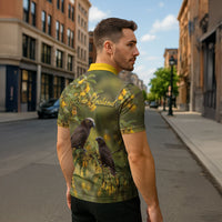 New Zealand Kaka Bird Zipper Polo Shirt Kowhai Flower Landscape Style